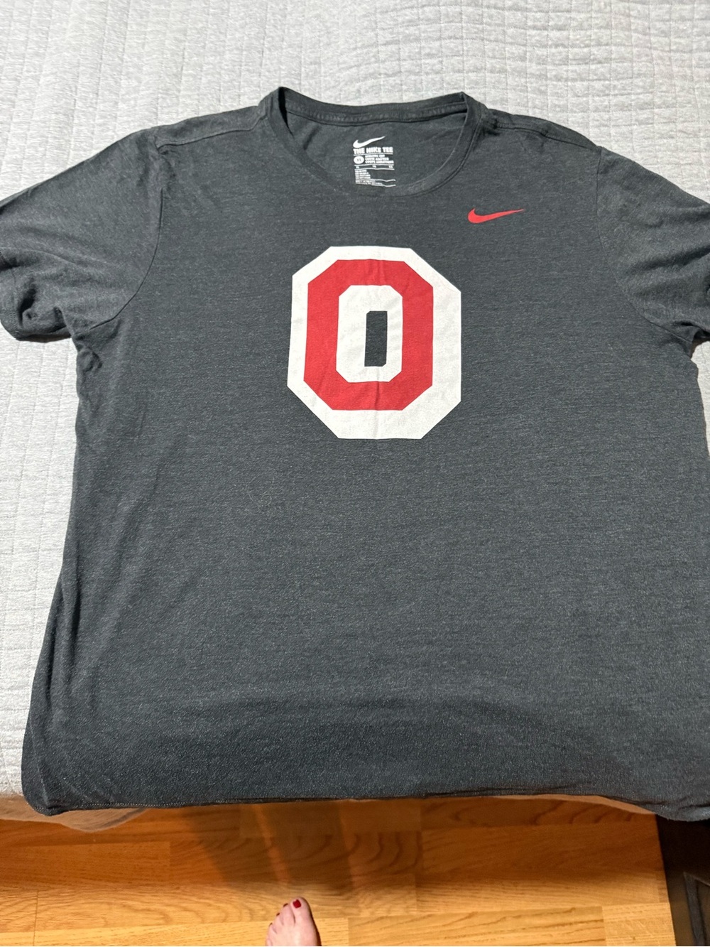 Nike Dark Gray Short Sleeve Tee with Red and White Ohio O
